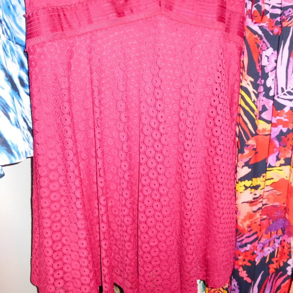 NWT LANE BRYANT 28W red lace short sleeve dress V-NECK - Picture 3 of 9